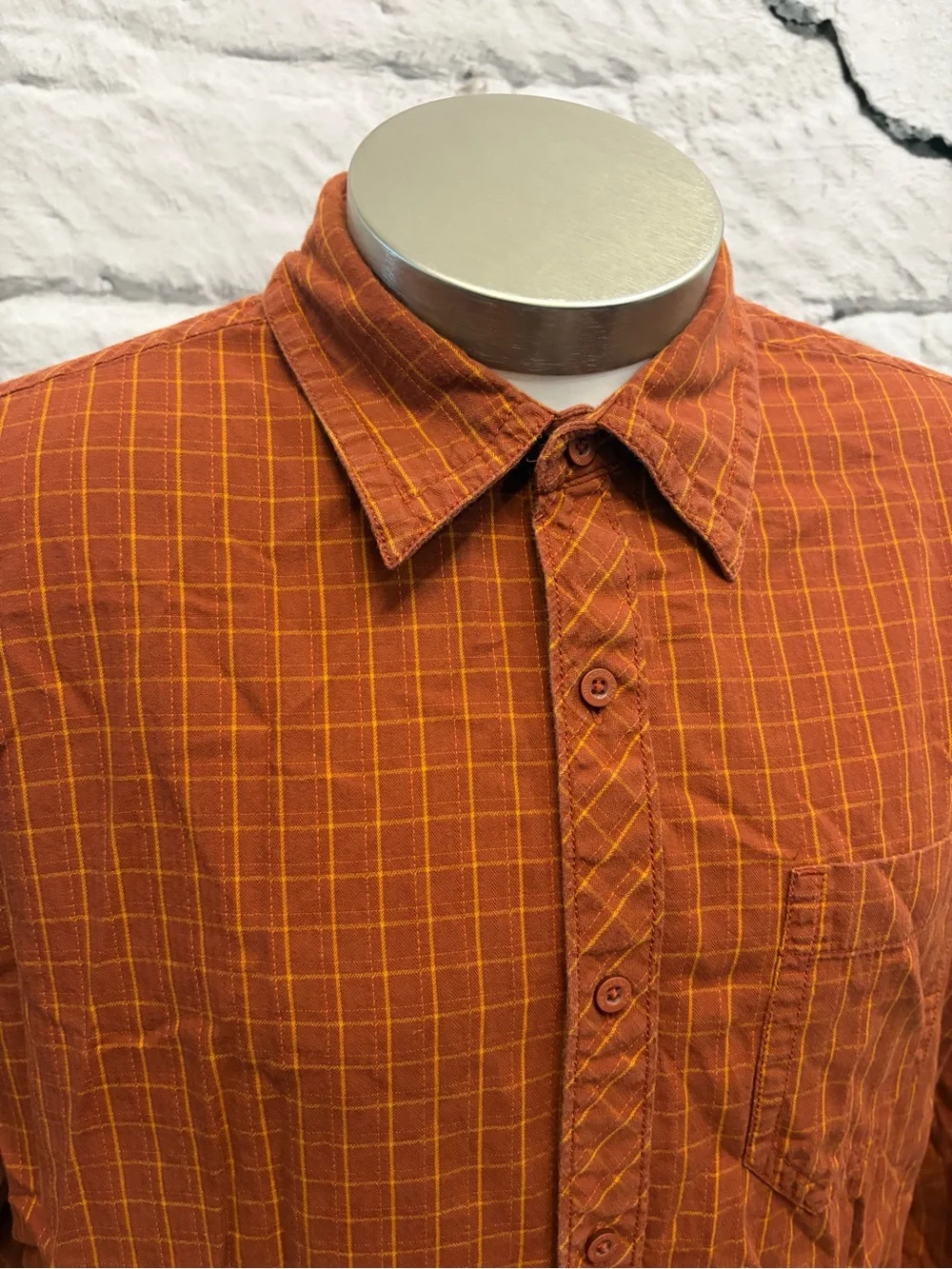 The North Face Burnt Orange Plaid Long Sleeve Shirt Cotton